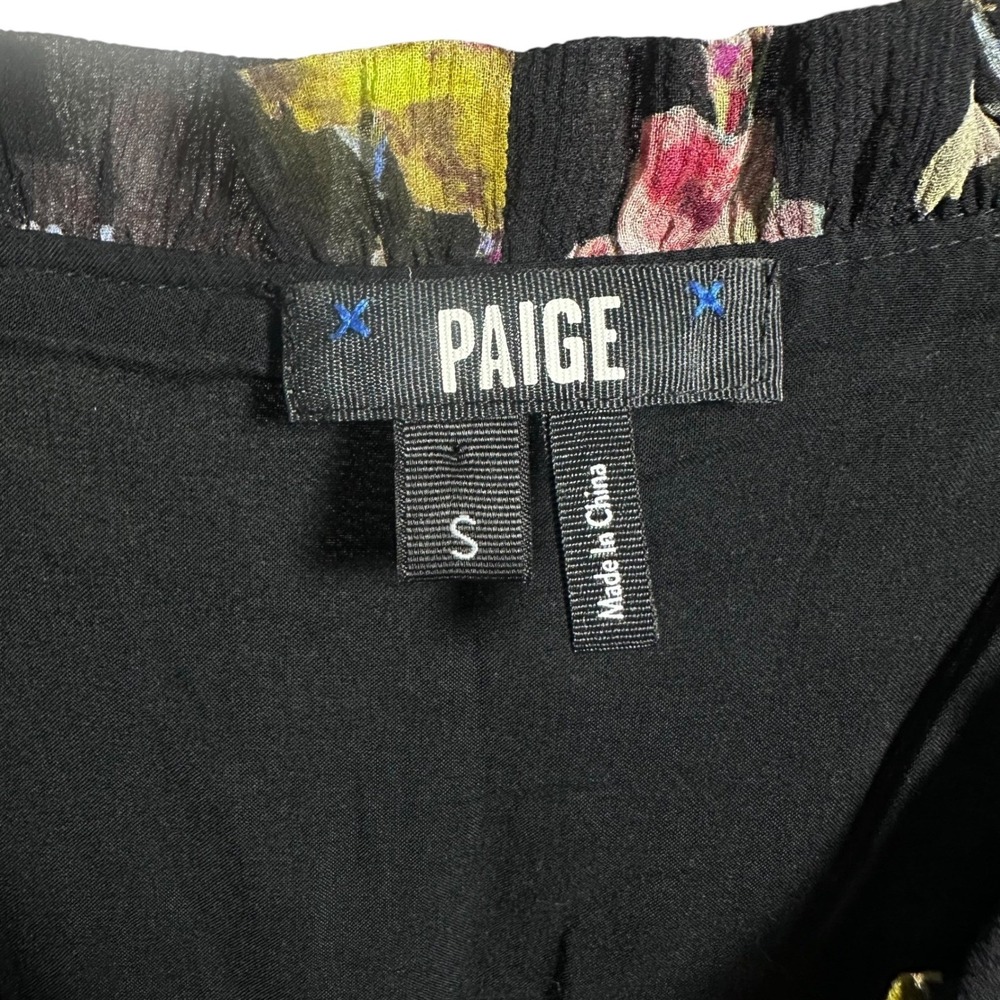 PAIGE Katharina Sleeveless Silk Chiffon Midi Dress Black‎ Floral Smocked Waist S - Picture 4 of 14